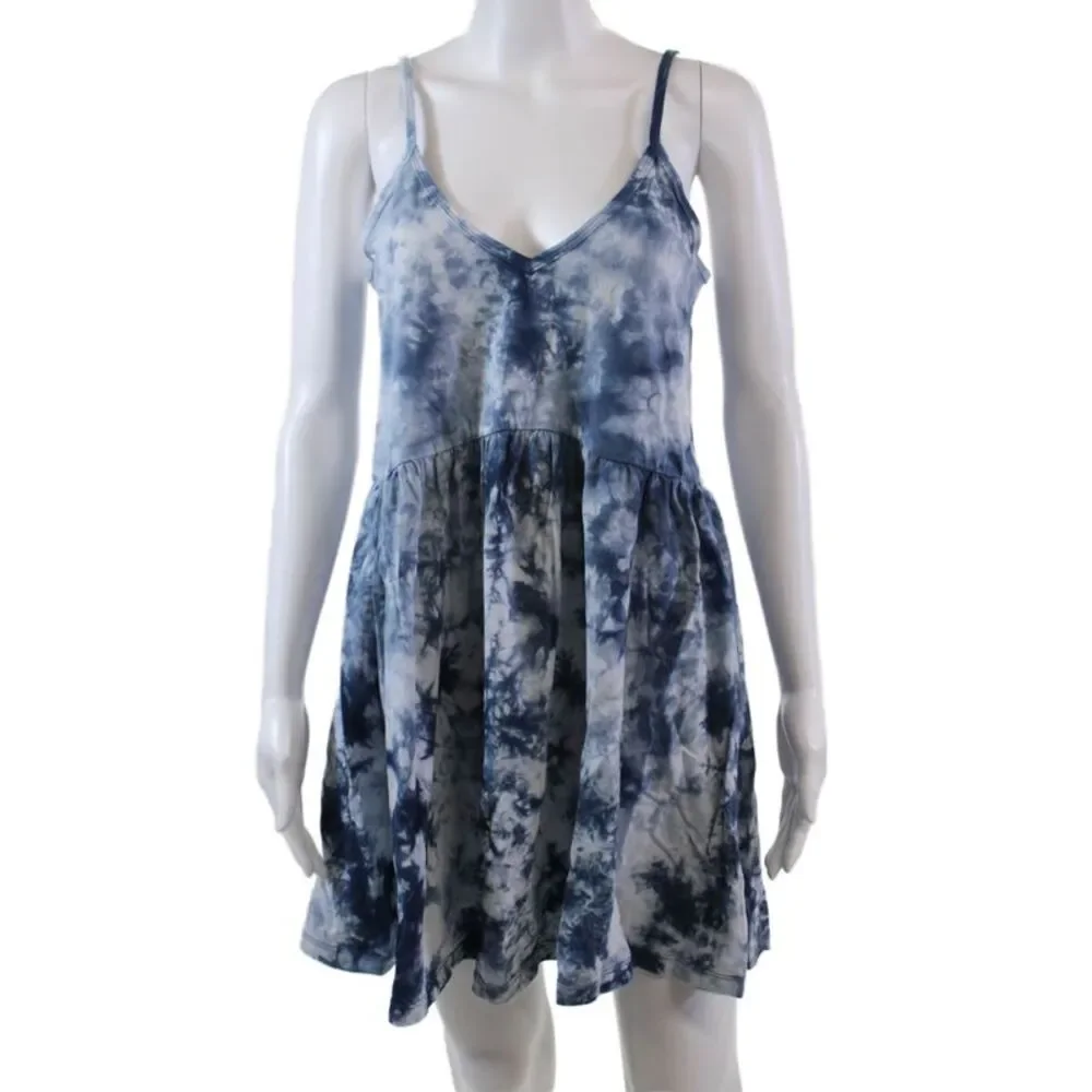Z Supply Womens Cotton Tie Dye V-neck Sleeveless Mini Dress Blue Size Medium